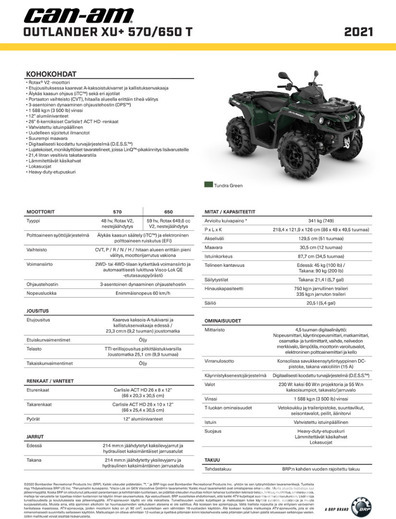 Can-Am Outlander 570 XU+ (650cc) 650 cm³ 2021 - Raisio - All Terrain  Vehicle - Nettimoto
